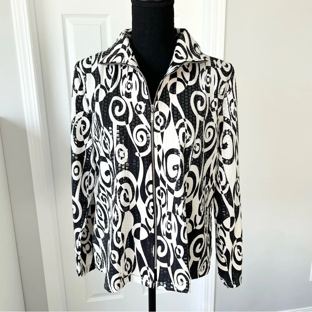Misook Paisley Print Sequin Evening Zip Jacket